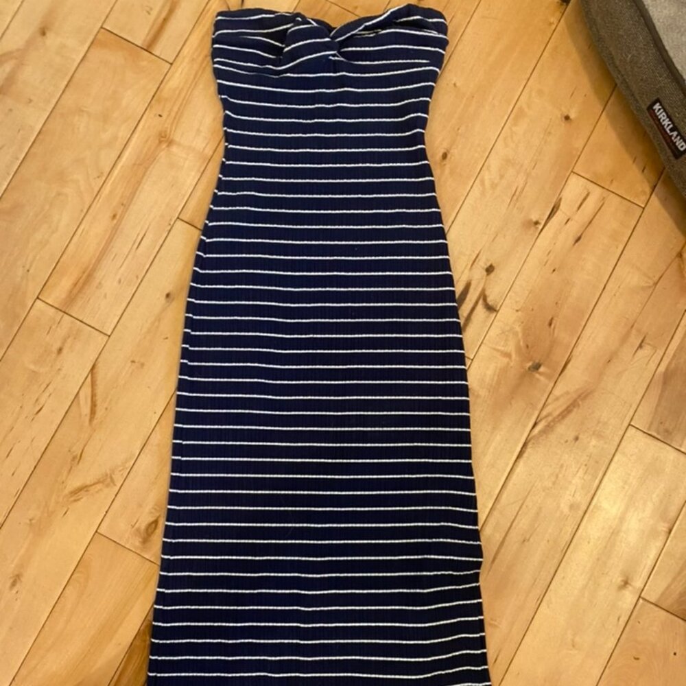Strapless blue and white striped tight dress - Anthropologie